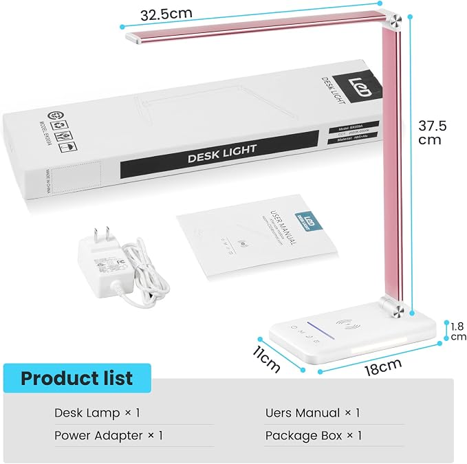 LED Desk Lamp with Night Light, Fast Wireless Charger, USB Charging Port, 10 Brightness, 5 Color Modes, Dimmable Bedside Table Lamp for Bedroom, Touch Control, Auto Timer, 1200Lux Super Bright - Image 8