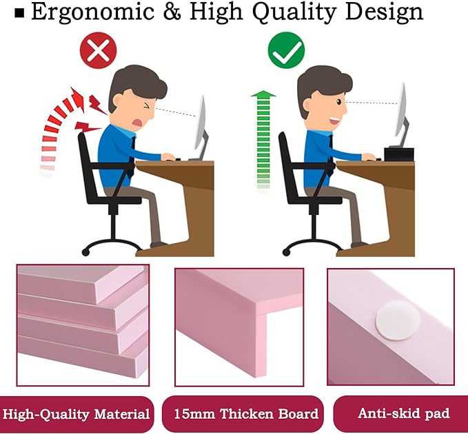 TEAMIX Pink Monitor Stand Riser-2 Pack,Wood 2 Tier Adjustable Monitor Stand Dual Monitor Riser for 2 Monitors/Laptop/PC Computer Stand for Desk - Image 5