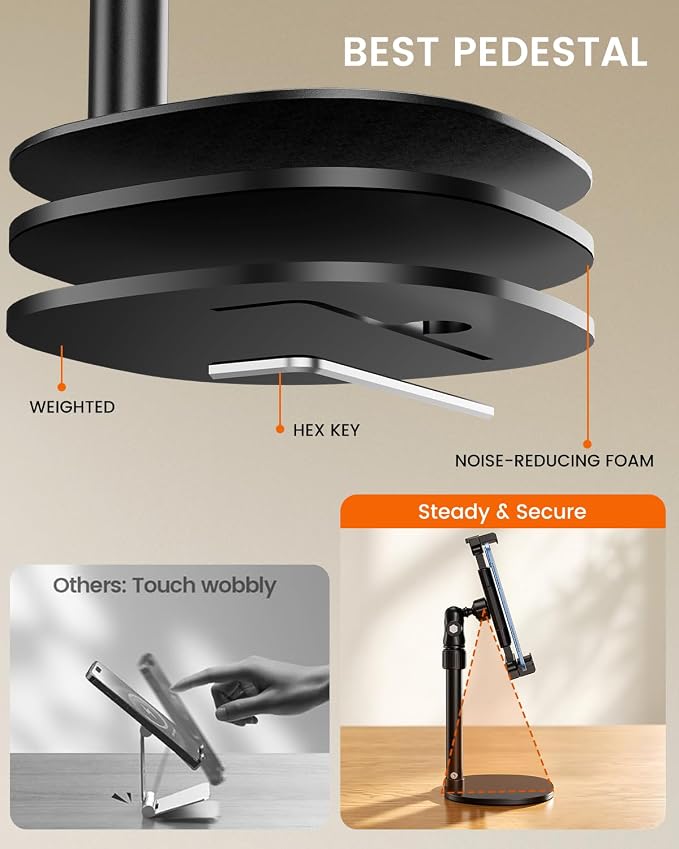 OHLPRO Heavy Duty Portable Monitor Stand for Desk, 22.83" Ultra Tall Tablet Holder with Wide Steel Base, 5.5 LB Capacity, iPad Stand Fits 5-22" Screen, iPad Pro 12.9 13, Office, Kitchen, Drawing - Image 6