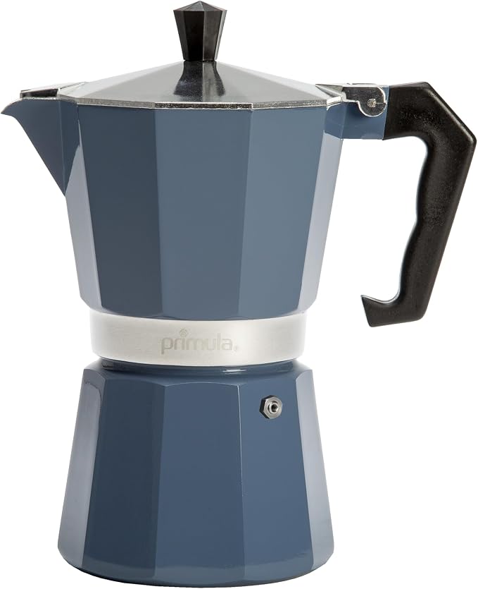 Primula Classic Moka Pot Stovetop Espresso and Coffee Maker, Italian and Cuban Cafetera for Rich Espresso Brewing, Durable Aluminum Greca Coffee Maker with Easy Grip Handle, 6-Cup, Blue by Primula