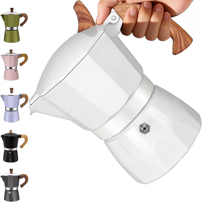3 Cup Aluminum Moka Pot Classic Stovetop Espresso Coffee Maker 150ml 5oz Coffeemaker Percolator Mocha Pot Greca Coffee Maker Cafe Makers for Italian and Cuban Café Brewing White by Vaolvpant