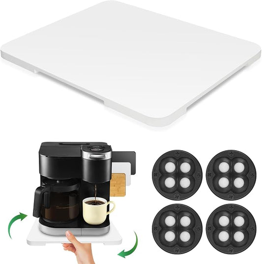 360°Rolling Tray Bamboo Kitchen Appliance Slider for Coffee Maker Pot | Countertops Sliding Tray Mat for Kitchen Appliances Easily Move Under The Cabinet White 11.6×13.9 by GIASSVIO