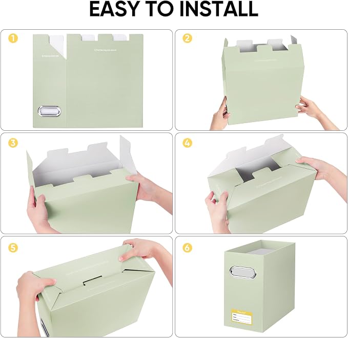 BALEINE File Organizer Box, Cardboard File Folder Organizer with Handle for Letter Size, Portable Collapsible Hanging Filing Box for Home Office Document Storage (2 Pack, Beige) - Image 6