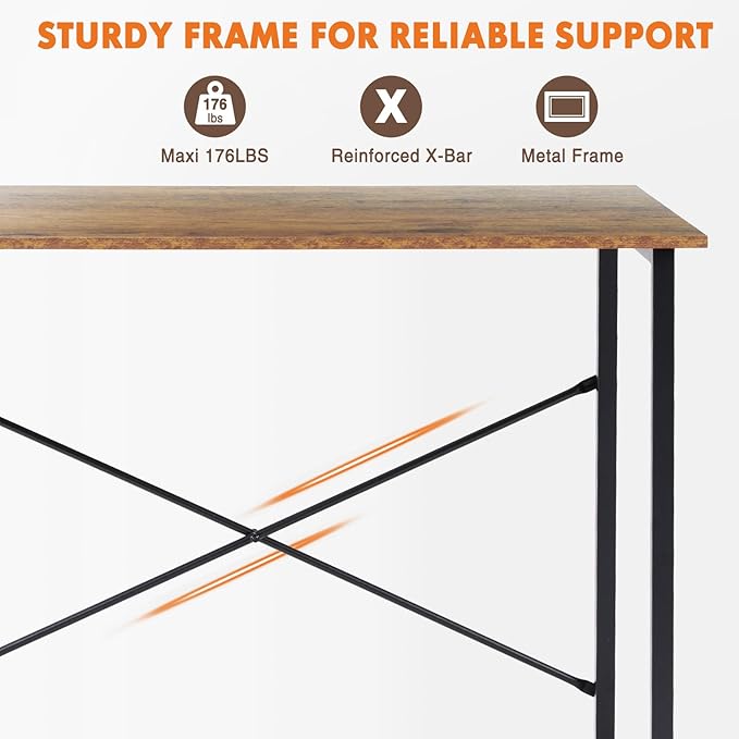 Sweetcrispy 44-Inch Small Computer Desk for Bedroom, Brown | Gaming Writing Work and Study Desk for Home Office, Sturdy Metal Frame and Compact Modern Design with X-Shaped - Image 7