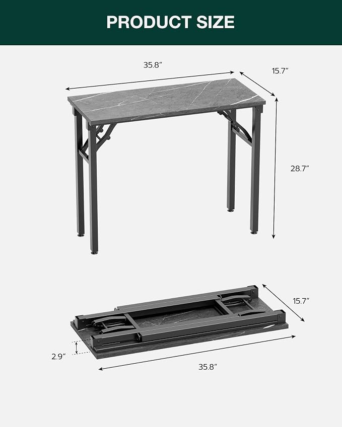 Frylr Small Folding Computer Desk – Portable 35.8 Inch Foldable Laptop Table, Collapsible and Compact for Easy Storage and Fast Setup, Lightweight for Small Spaces, Craft and Study Use, Marble Greige - Image 2