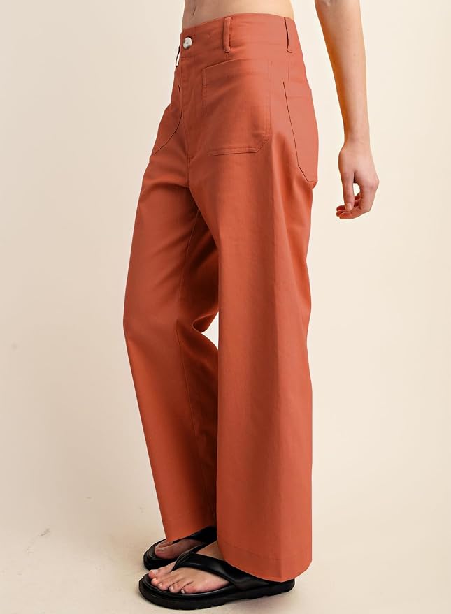 miduo Womens High Waisted Cropped Wide Leg Stretchy Straight Pants Trousers with Pockets - Image 4