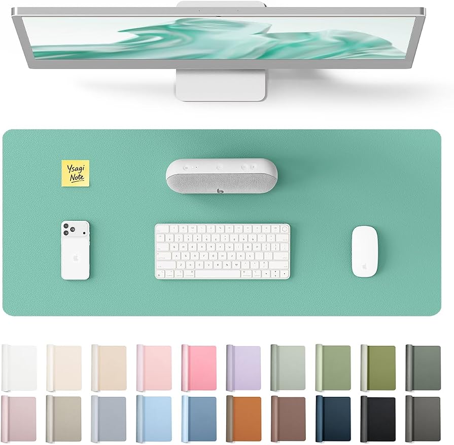 YSAGi Leather Desk Protector, Office Mat, Large Mouse Mat, Non-Slip PU Leather Blotter, Laptop Desk Pad, Waterproof Writing Pad for Office and Home (Green-Blue, 23.6" x 13.8") by YSAGi