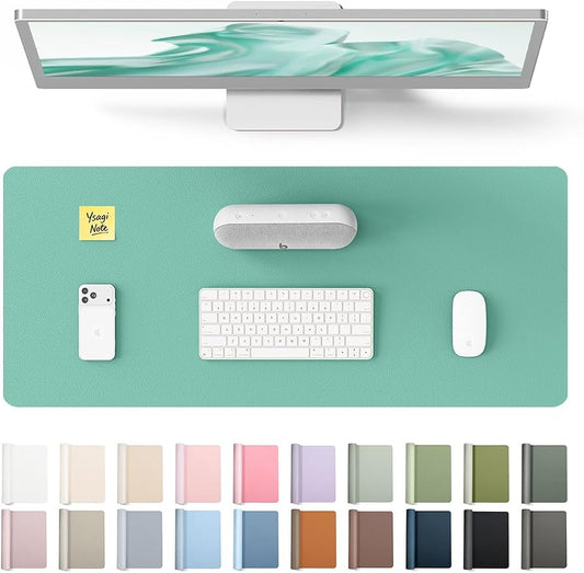YSAGi Leather Desk Protector, Office Mat, Large Mouse Mat, Non-Slip PU Leather Blotter, Laptop Desk Pad, Waterproof Writing Pad for Office and Home (Green-Blue, 23.6" x 13.8") by YSAGi