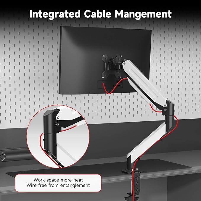 Suptek Monitor Mount Gas Spring Monitor Arm Desk Mount Fully Adjustable Fits 17 20 22 23 24 26 27 32 35 inch Monitors Weight Capacity up to 24.25 lbs (Black+White, 17"-35") - Image 6