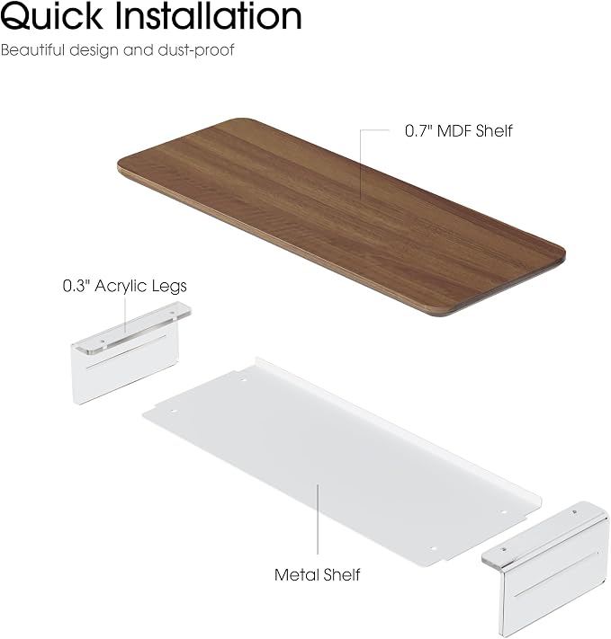 Fenge 23.6" Monitor Stand with Clear Acrylic Legs, Brown | Clear acrylic, storage compartment, 2-tier home office monitor riser, wide large desktop shelf fit monitor/laptop/printer - Image 5
