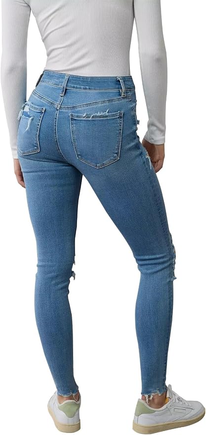 KUNMI Women's Skinny Ripped Trendy Jeans Distressed Stretchy Denim Pants - Image 3