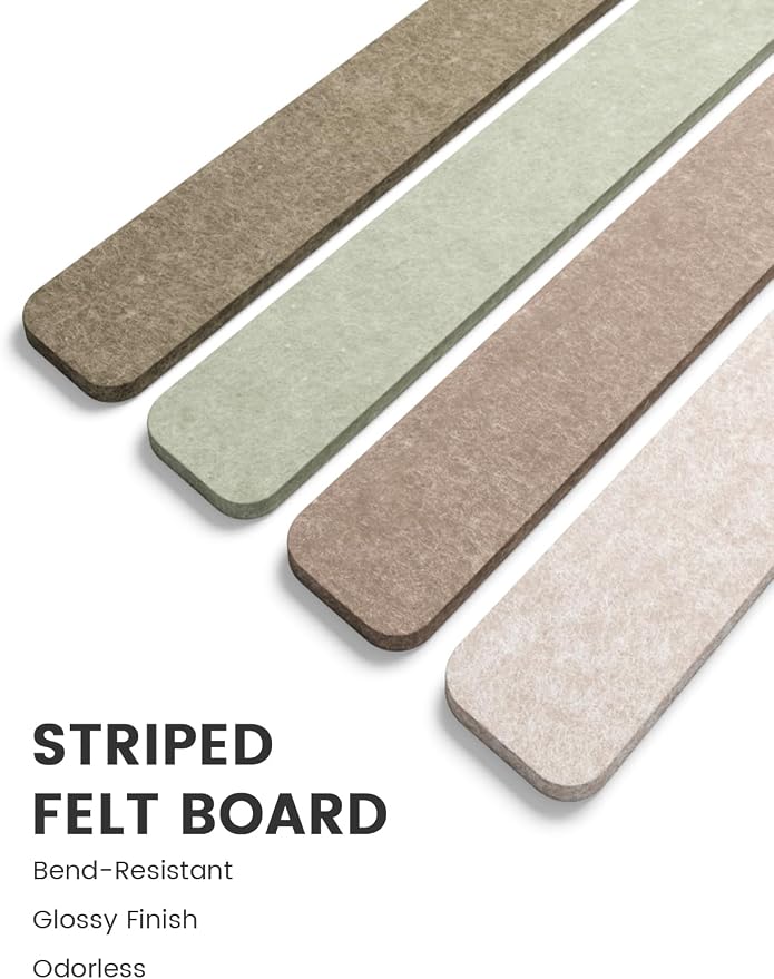 Fluxynara 13" x 2" Felt Wall Panels, Linen Dusk | 5-Pack Cork Board Alternative with 35 Push Pins, Adhesive Mounting for Bedroom Door or Home Office - Image 3