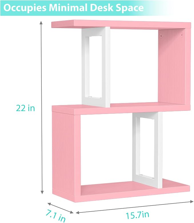 Desktop Bookshelf for Top of Desk Shelf - Pink Book Organizer 3-Tier Shelves Storage Small Bookcase Hutch for Dorm Office College - Image 2