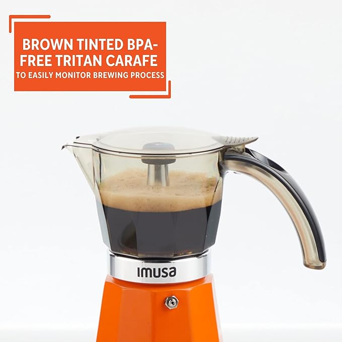 IMUSA 6 or 3 Cup Electric Espresso Maker with Cool-Touch Handle, Orange | Bare Aluminum Finish, Cool-Touch Handle with Visual Indicator, Makes Espresso, Ideal for Everyday Use and Gifts - Image 4
