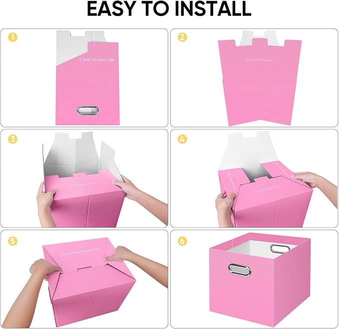 BALEINE File Organizer Box, Cardboard File Folder Organizer with Handle for Letter Size, Portable Collapsible Hanging Filing Box for Home Office Document Storage (4 Pack, Large Pink) - Image 6