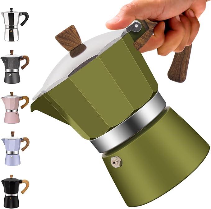 3 Cup Aluminum Moka Pot Classic Stovetop Espresso Coffee Maker 150ml 5oz Coffeemaker Percolator Mocha Pot Greca Coffee Maker Cafe Makers for Italian and Cuban Café Brewing Green by Vaolvpant