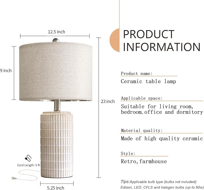 PoKat 23" Modern Ceramic Table Lamp Set of 2 for Living Room White Desk Lamps for Bedroom Farmhouse Bedside Nightstand Lamp House Warming Gifts New Home Decor End Table Lamps Gifts for Women Mom Beige - Image 8