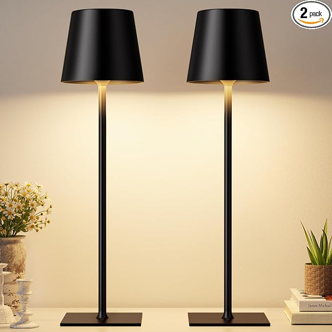 Kakanuo Black Cordless Rechargeable Table Lamp, 2 Pack Portable Desk Lamp with 5000mAh Battery, Touch Control Stepless Dimming, Wireless Night Light for Dining, Outdoor Camping, Coffee Shop by KakanuoLightings