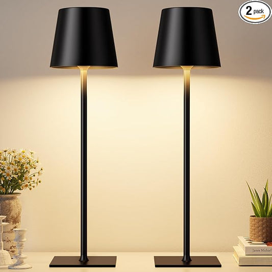 Kakanuo Black Cordless Rechargeable Table Lamp, 2 Pack Portable Desk Lamp with 5000mAh Battery, Touch Control Stepless Dimming, Wireless Night Light for Dining, Outdoor Camping, Coffee Shop by KakanuoLightings