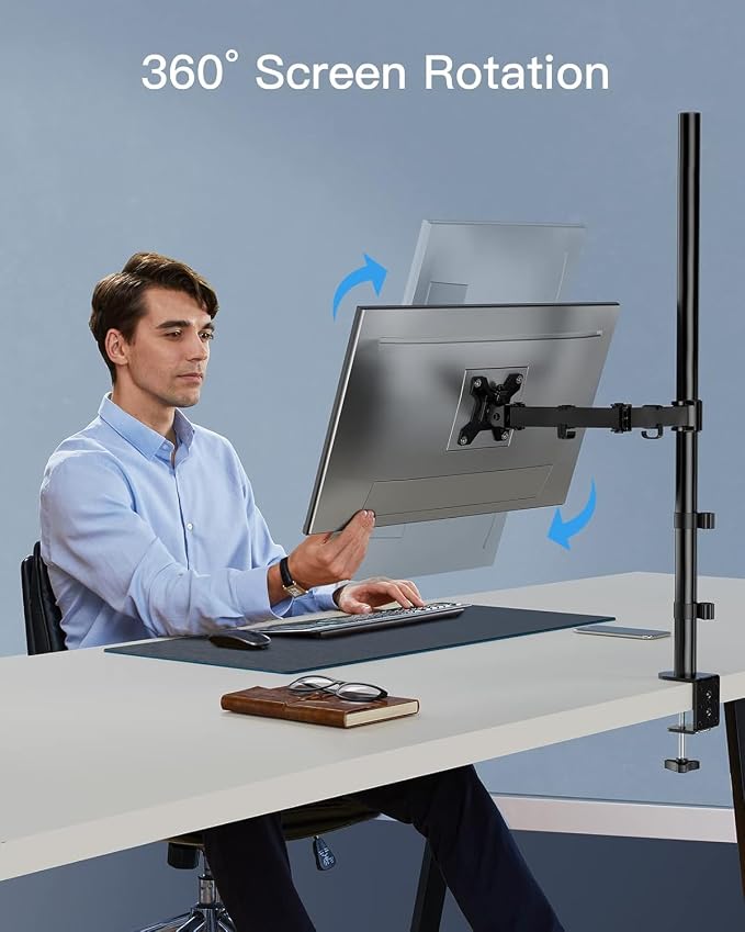 HUANUO Single Monitor Arm with 39 inch Extra-Tall Pole, Adjustable Computer Desk Mount for 13–32 inch Screens and up to 38 inch Ultrawide Screens, Hold 22 lbs, Monitor Stand with C-Clamp & Grommt Base - Image 5