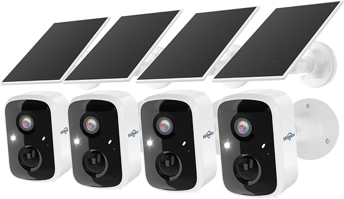 Hiseeu Solar Camera Security Outdoor, 4 Pack 100% Wireless 3K 4MP Surveillance Indoor WiFi Smart Cameras for Home Security Outside, PIR/AI Motion Detection, Waterproof, Color Night Vision, 2-Way Audio by Hiseeu