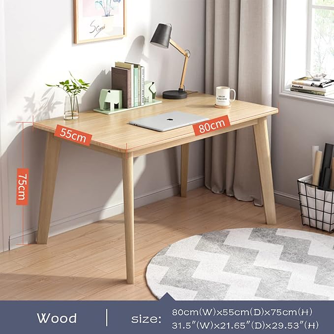 IOTXY Simple Wooden Writing Desk - Modern Minimalist Style PC Laptop Computer Workbench with Solid Wood Legs, 31.5" W Home Office Work Table for TV Stand Music Video Live Broadcast Workstation, Oak - Image 2