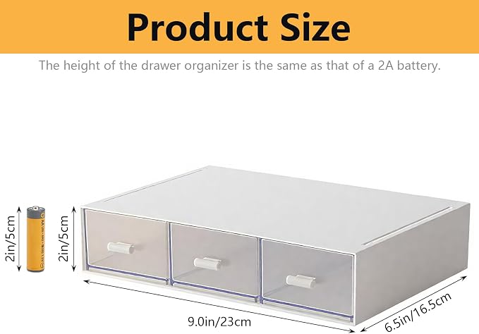 Desk Organizer-Stackable Storage Drawers, Plastic Compact Desk Storage Box Perfect for Collection Small Item/Cosmetic Office Organizer - 3 drawers (White) - Image 3