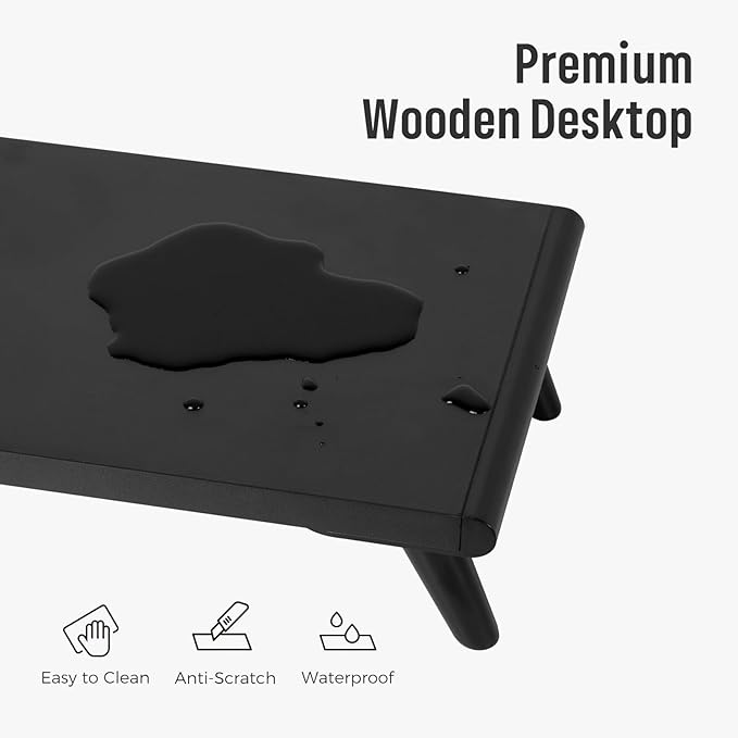 loukin Monitor Stand Riser for Desk, 22.4" x 8.3" Larger Computer Stand for Laptop, PC, Printer, Sturdy Desktop Computer Shelf with Non-Skid Rubber, Home Office (Black) - Image 4