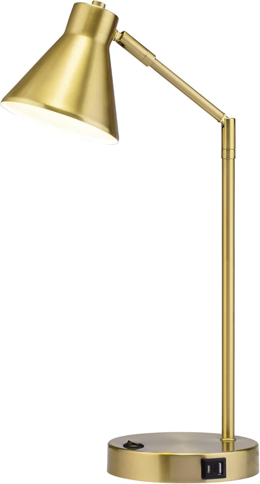 O'Bright Astrum - LED Desk Lamp with Dual USB Charging Ports, 100% Metal, 270 Degree Swivel Arms, Soft White Light (3000K), Bedside & Home Office Table Lamp, ETL Listed, Antique Brass Finish by OBright