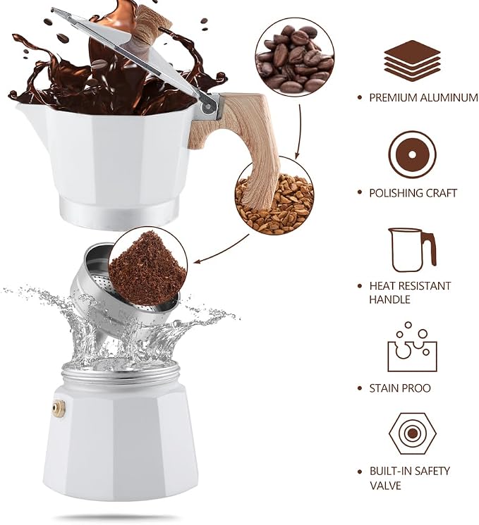 wedrink Stovetop Espresso Maker 3 Cups Moka Pot Cuban Coffee Maker Stovetop Coffee Maker Moka Italian Espresso(150ml) - Image 3