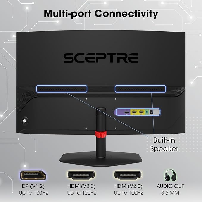 Sceptre Curved 27-inch Prime Gaming Monitor 1500R 100Hz HDMI X2 DisplayPort 1ms 100% sRGB, Build-in Speakers Machine Black 2025 (C275W-FW100T Series) - Image 4