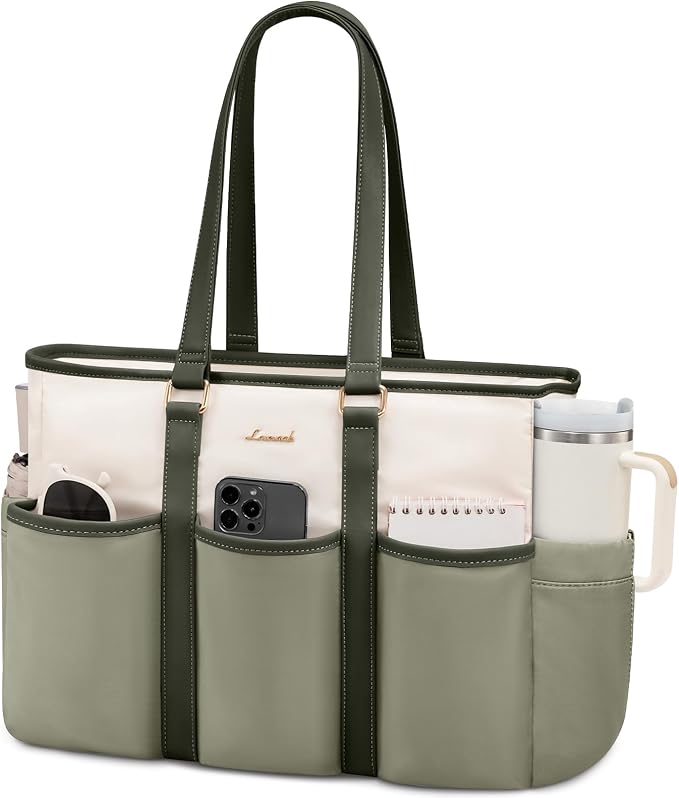 LOVEVOOK Work Tote Bag for Women With Large Cup Holder, Laptop Bag for Women, Utility Bag For Work/Travel/College/Daily, Professional Computer Purse Large Handbag With Multi Pocket by LOVEVOOK