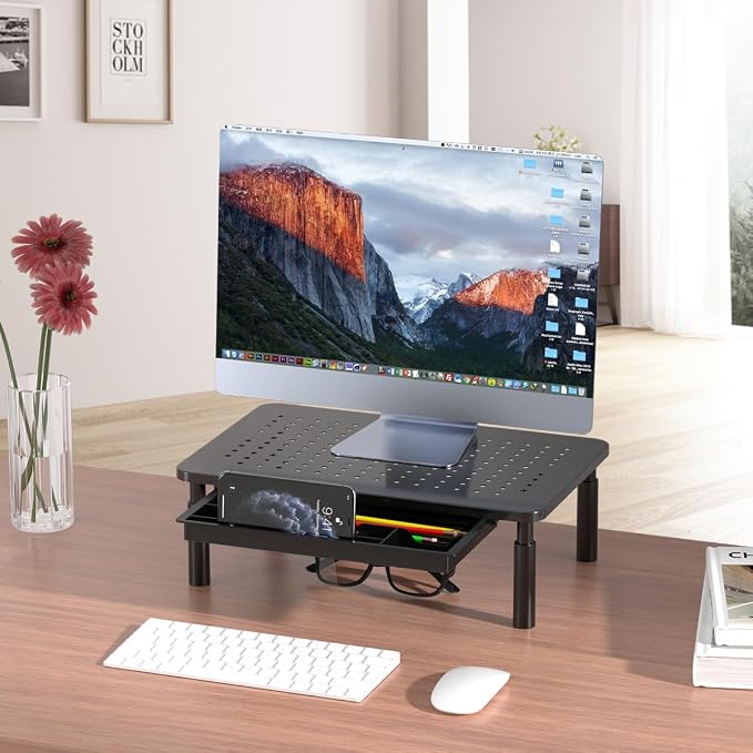 suptek Computer Monitor Stand Riser with Drawer,Monitor Riser for Laptop, Printer, Notebook and All Flat Screen TV Display with Vented Platform,3 Height Adjustable Laptop Riser,1 Pack,Black - Image 6