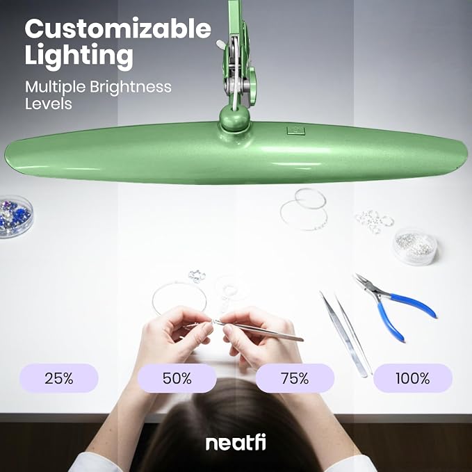 Neatfi XL 2200 Lumens 24W LED Desk Lamp – Shadow-Free Task Lighting | 4-Level Dimming | Home Office & Crafts Use | 20-Inch Wide Head (Midnight Green, Non-CCT with Clamp) - Image 8