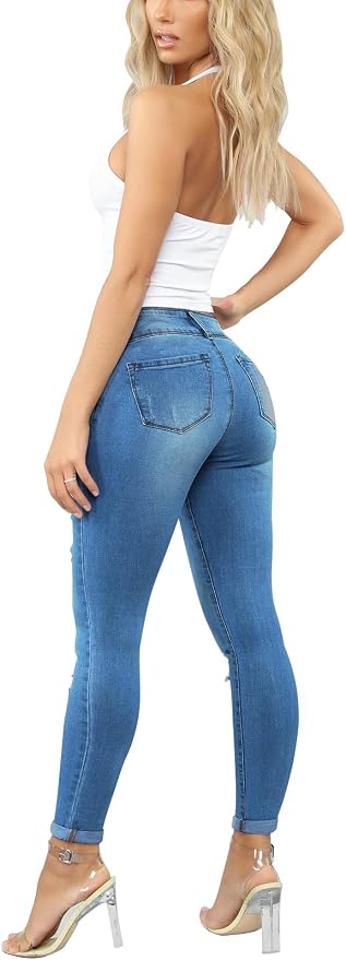 KUNMI Women's Skinny Ripped Trendy Jeans Distressed Stretchy Denim Pants - Image 5