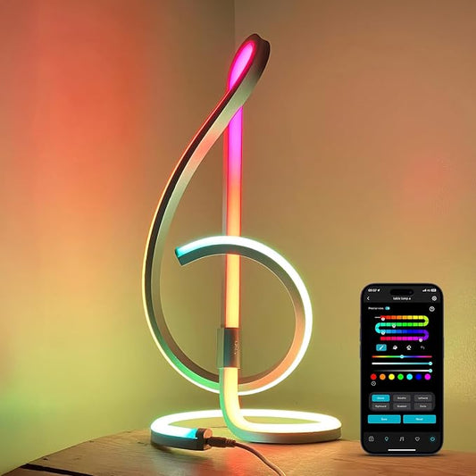 Lepro TB2 AI Smart Table Lamp, RGB+IC Addressable LED Lamps Alexa Google Home Enable, APP Control DIY Color Changing Modern Spiral Lamp, Music Sync, AI Generated Lighting LLM, 2.4 GHz WiFi/Bluetooth by Lepro