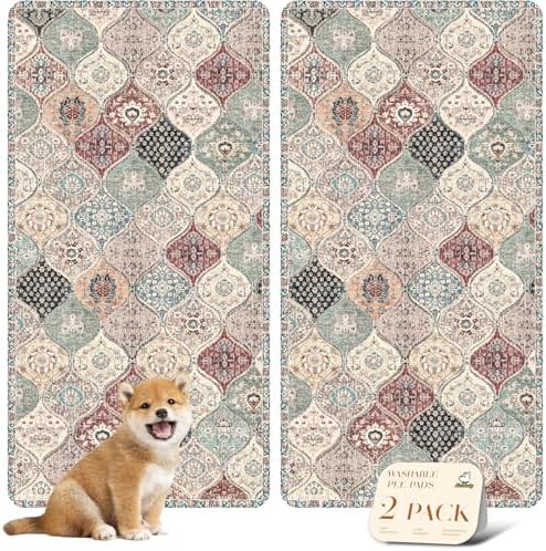 nunubaby Washable Pee Pads for Dogs, Stylish, Non-Slip and Leak-Proof Pee Pads. Reusable Potty Pads for Dogs for Crates and Floors.(Dark Red/Multi,24" x48" ) by Nunubaby