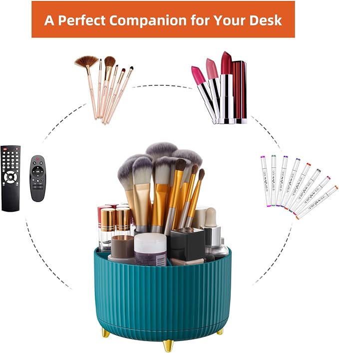 Marbrasse Desk Organizer, 360-Degree Rotating Pen Holder, Desk Organizers and Accessories with 5 Compartments Pencil Organizer, Art Supply Storage Box Caddy for Office, Home（Green） - Image 6