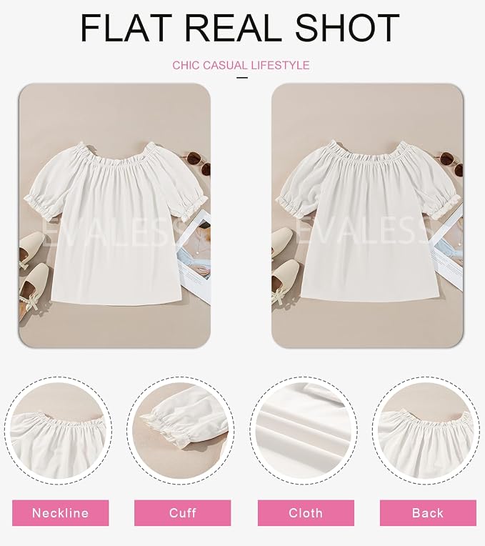 EVALESS Womens Tops Off The Shoulder Blouses for Women Dressy Casual Cute Puff Sleeve T Shirts Fashion 2026 - Image 6