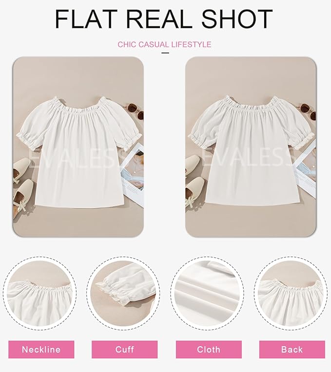 EVALESS Womens Tops Off The Shoulder Blouses for Women Dressy Casual Cute Puff Sleeve T Shirts Fashion 2026 - Image 6
