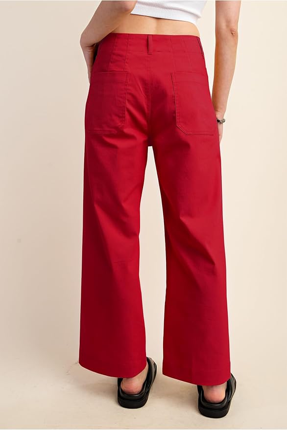 miduo Womens High Waisted Cropped Wide Leg Stretchy Straight Pants Trousers with Pockets - Image 5