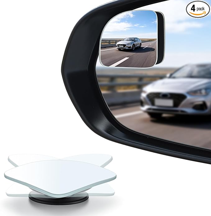 LivTee Blind Spot Mirror, Fan HD Glass Frameless Convex Rear View Mirror with wide angle Adjustable Stick for Cars SUV and Trucks, Pack of 4 by LivTee