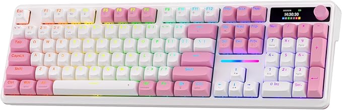 Redragon K762 PRO Wireless 104-Key Gasket Gaming Keyboard, Screen & Knob | Easy-Control LED Info Display, 0-Delay Tri-Mode, Cushioned 5-Layer Noise Dampening for Creamy Thocky Sound, Full-Size 104-Key by REDRAGON
