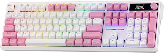 Redragon K762 PRO Wireless 104-Key Gasket Gaming Keyboard, Screen & Knob | Easy-Control LED Info Display, 0-Delay Tri-Mode, Cushioned 5-Layer Noise Dampening for Creamy Thocky Sound, Full-Size 104-Key by REDRAGON