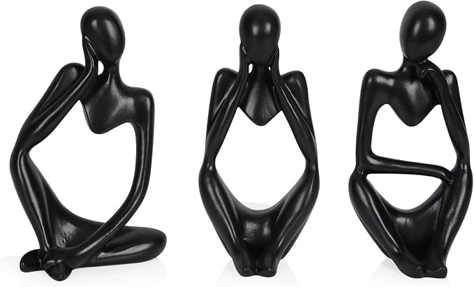 Sandstone Resin Thinker Style Abstract Sculpture Statue Collectible Figurines Home Office Bookshelf Desktop Decor (Small Black, 3pcs) by Ozzptuu