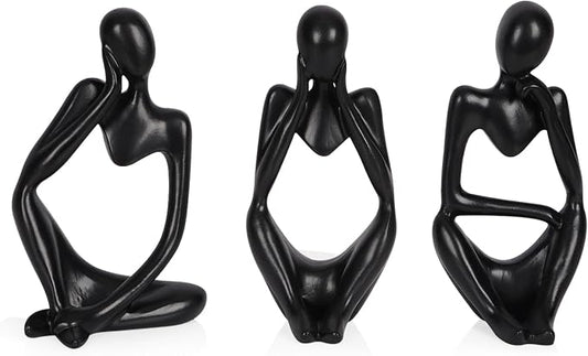 Sandstone Resin Thinker Style Abstract Sculpture Statue Collectible Figurines Home Office Bookshelf Desktop Decor (Small Black, 3pcs) by Ozzptuu