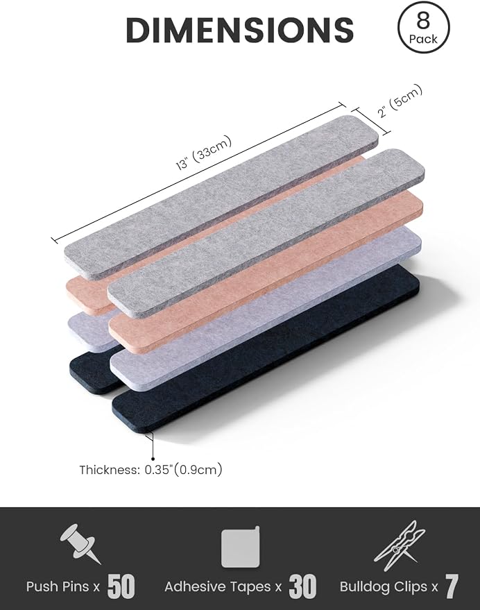 Fluxynara 13" x 2" Felt Wall Panels, Nordic Moonlight | 8-Pack Includes 50 Push Pins and Adhesive Tabs for Photos, Notes and Decor in Bedroom Doors, Home Office or Studios - Image 2