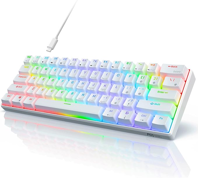 RK ROYAL KLUDGE RK61 Wired 60% Mechanical Gaming Keyboard, Compact PC Game Keyboards with QMK/VIA Programmable RGB Backlit, Hot Swappable Custom Keyboard for Win/Mac, Pre-lubed Red Switch, White by RKROYALKLUDGE