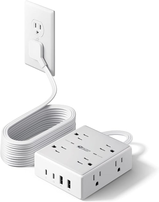 SUPERDANNY Extension Cord,Flat Plug Surge Protector Power Strip,15Ft | 8 AC & 4 USB Ports (2 USB C),Surge Protector with 1050J,Desk Charging Station for Home Office,College Dorm Room Essentials by SUPERDANNY