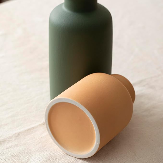 Large Modern Ceramic Vase Set of 3, Neutral Colors, Decorative Bottles for Home, Farmhouse Rustic Decor (XL Green Mix) - Image 8